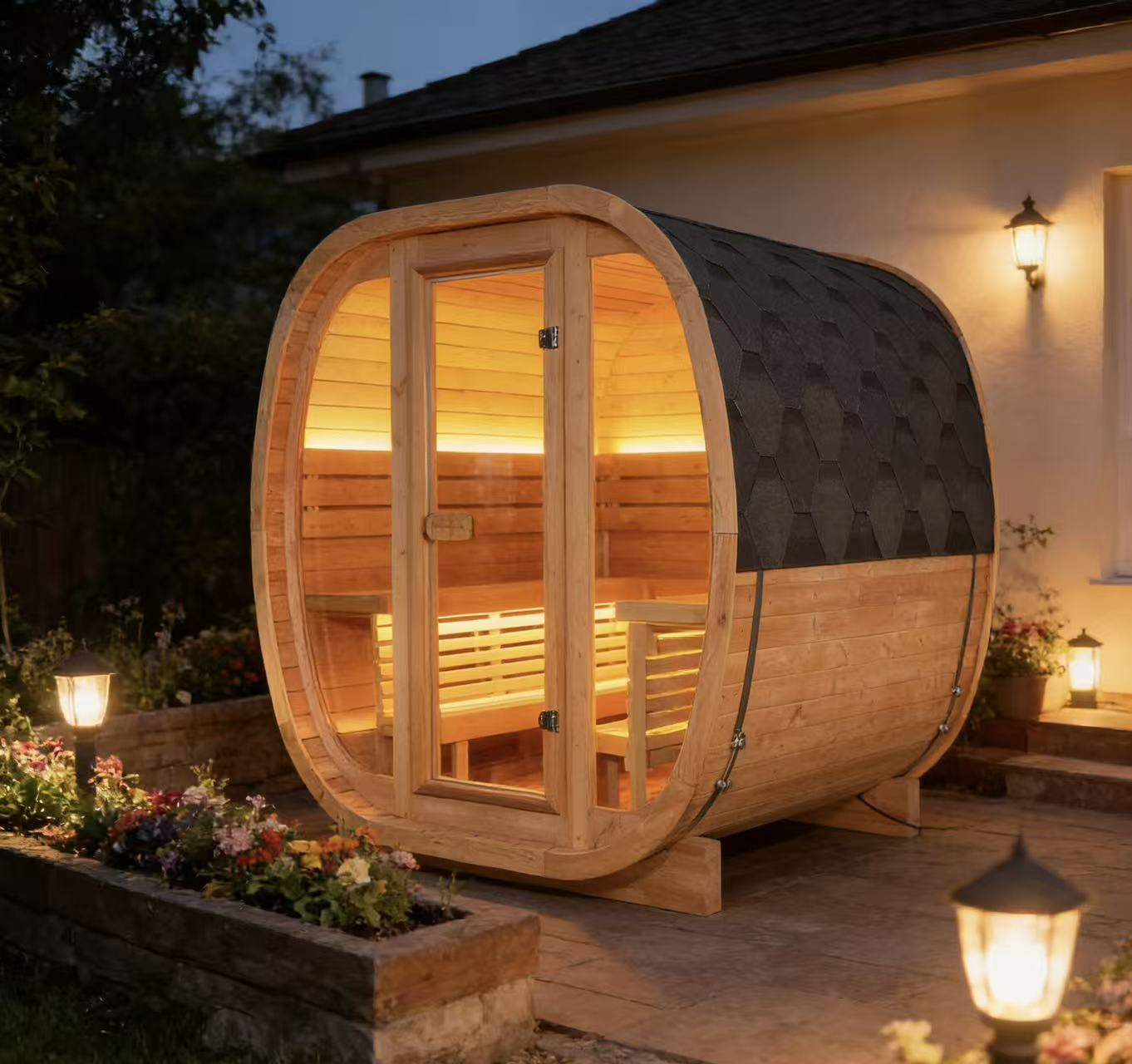 Spa Wellness Family - Hervorragendes Preis-Leistungs-Verhältnis: Handgefertigte kubische Redwood-Sauna –