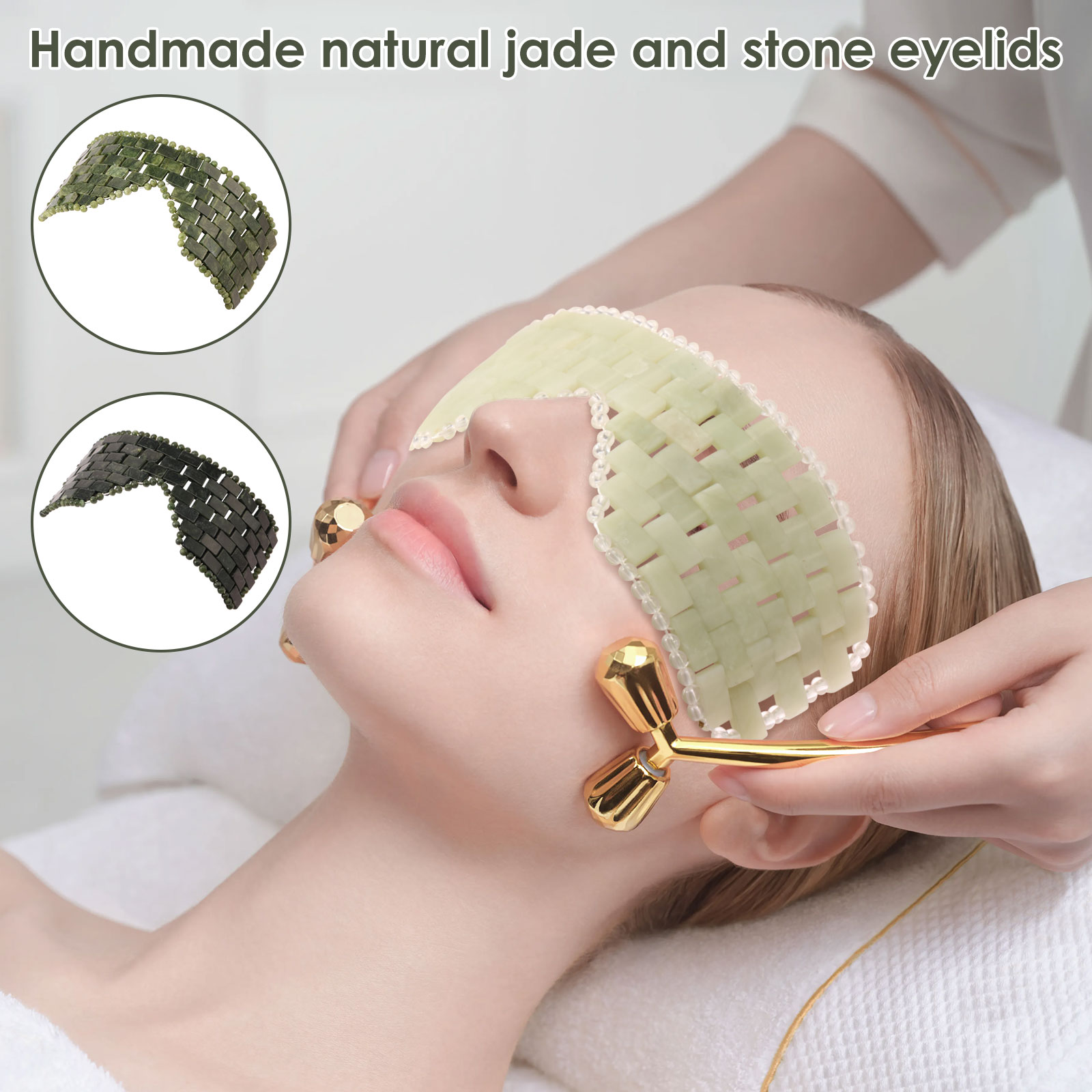 Spa Y Wellness - Jade-Augenmaske, tragbar, Jade-Stein-Gesichtsmaske, bequem, grün, kühlend,